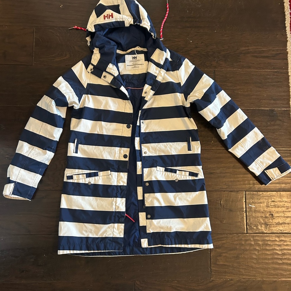 Helly Hansen Women’s Blue and White Striped Raincoat size S